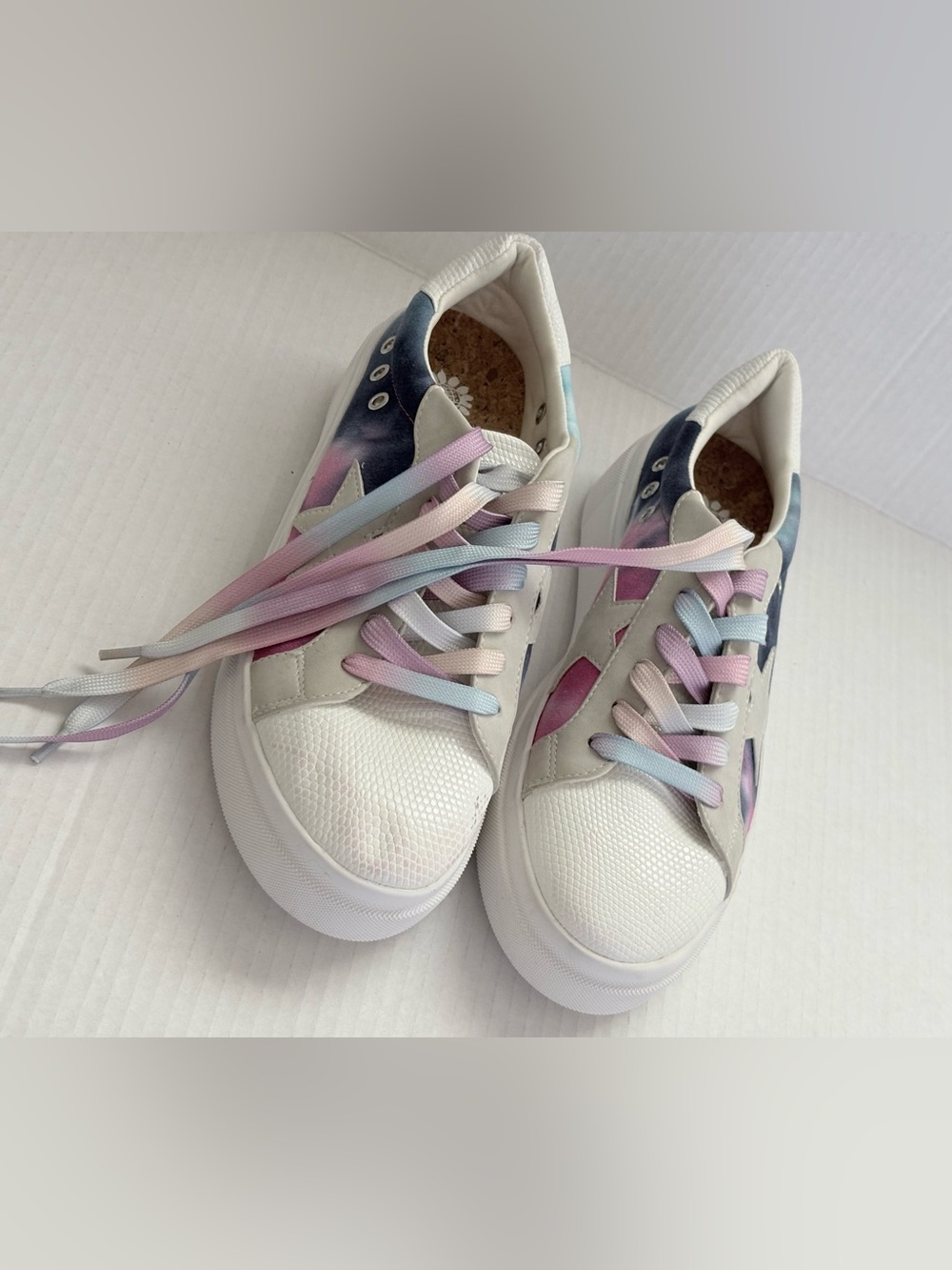 Yellow Box Unicorn Women's White Sneakers with Pastel Ombre Accents Size 8.5